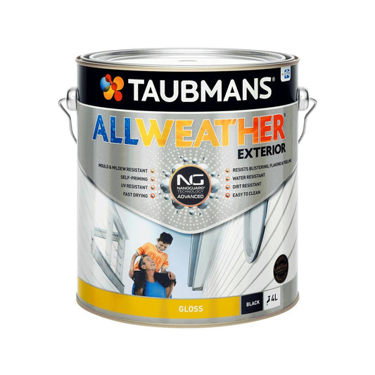 Taubmans 4L Black Gloss All Weather Exterior Paint - Water Based - Mould Resistant - Auzzistore