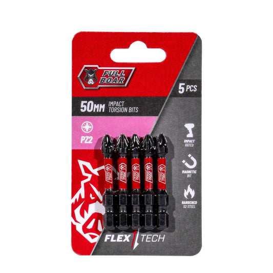 Full Boar Impact Torsion Bit 5 Pack - PZ2 - 50mm - Durable & Precise - Auzzistore