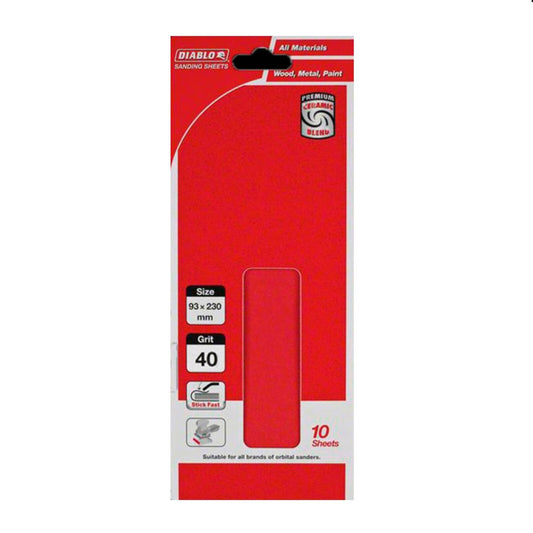Diablo Abrasive Orbital Sheet 93x230mm 40 Grit 10 Pack Red - Auzzistore