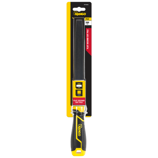 Kango 200mm Flat Second Cut File - Tempered Carbon Steel - Black - Ergonomic Grip - Auzzistore