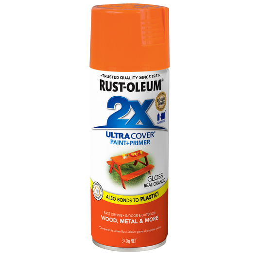 Rust-Oleum 2X Ultra Cover Gloss Real Orange Spray Paint 340g - Durable - Fast-Drying - Versatile - Auzzistore