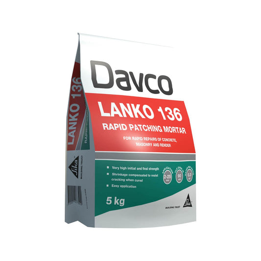 Davco 5kg Lanko 136 Rapid Patching Mortar - Cement Based - Fast Setting