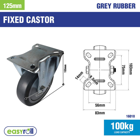 Easyroll Castor - 125mm - Grey Rubber - Heavy Duty – view 2 - Auzzistore