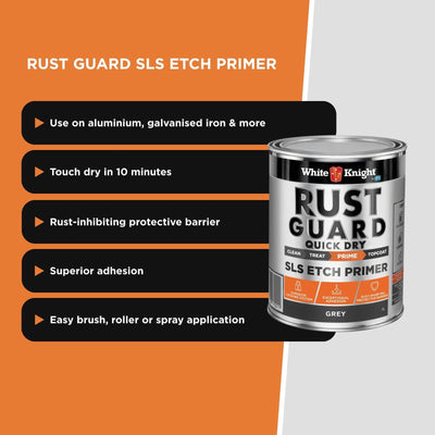 White Knight Rust Guard Etch Primer Paint - 1L - Quick Dry - Grey - Rust Protection