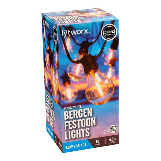 Lytworx 10 Pack Warm White Bergen Festoon Party Lights 4.5m - Indoor/Outdoor - Auzzistore