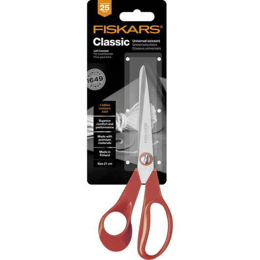 Fiskars Left Handed Scissor 21cm - Ergonomic Grip - Orange/Black