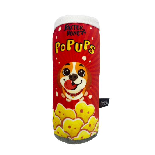 Baxter Bone Pop Ups Chips Can Plush Pet Toy - 80mm x 200mm - Red - Squeakers & Crinkle