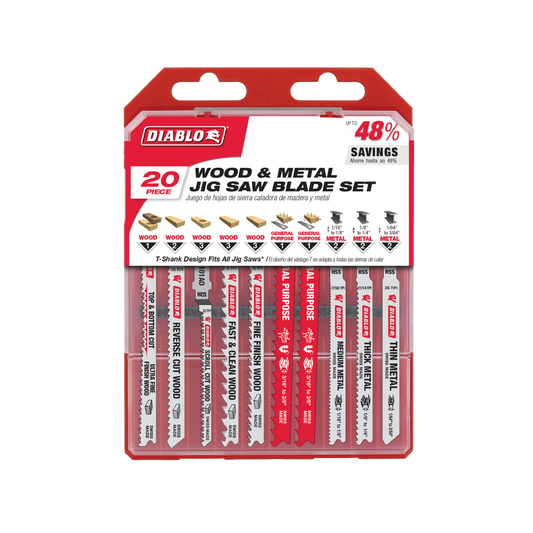 Diablo 20 Piece Jig Saw Blade Set - 124mm x 11mm x 168mm - Wood & Metal Cutting - Auzzistore