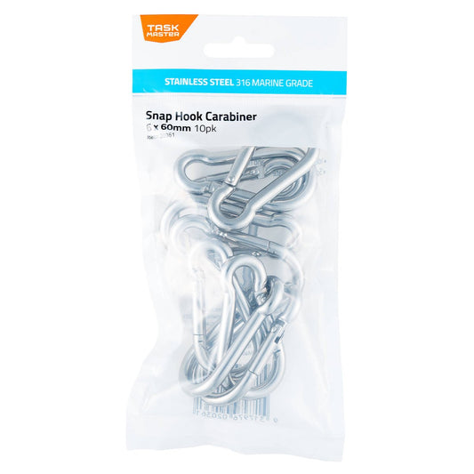 Taskmaster 316 Stainless Steel Snap Hook 10 Pack - 6 x 60mm - Durable Rigging - Auzzistore