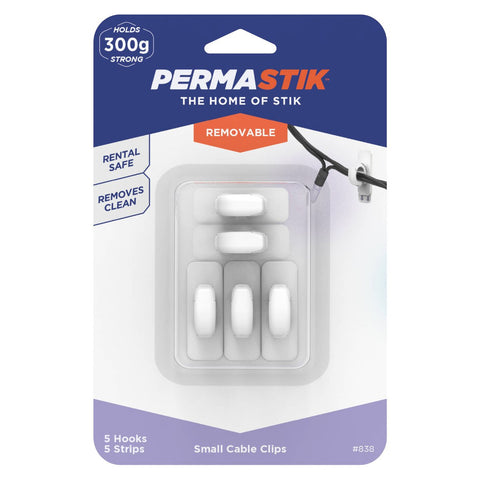 Permastik Small Cable Clips - 5 Pack - Plastic - Self-Adhesive - Auzzistore