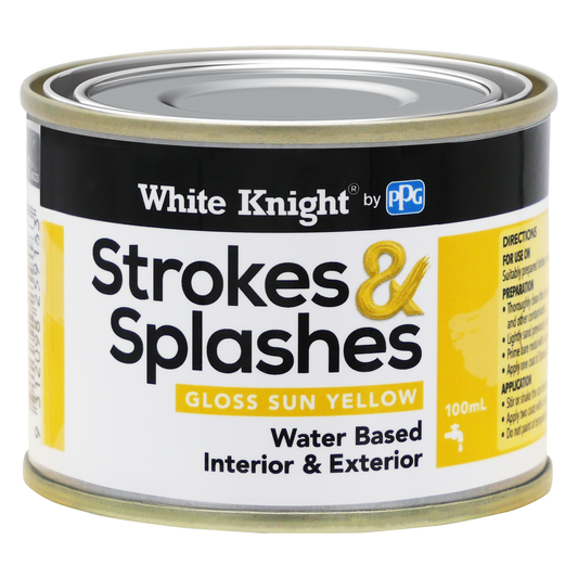 White Knight 250ml Gloss Strokes & Splashes Paint - Sun Yellow - Durable Finish - Auzzistore