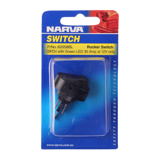Narva 12V 30A Green LED SPST On Off Rocker Switch - Easy Installation - Reliable Control – view 2