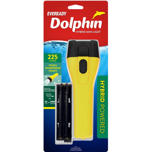Eveready Dolphin Hybrid Rechargeable Floating LED Flashlight 225 Lumen - 135mm x 317mm x 67mm - Waterproof - Durable