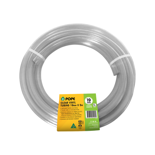Pope Clear Vinyl Tubing - 19mm x 5m - Flexible Hose for Liquid Transfer - Auzzistore