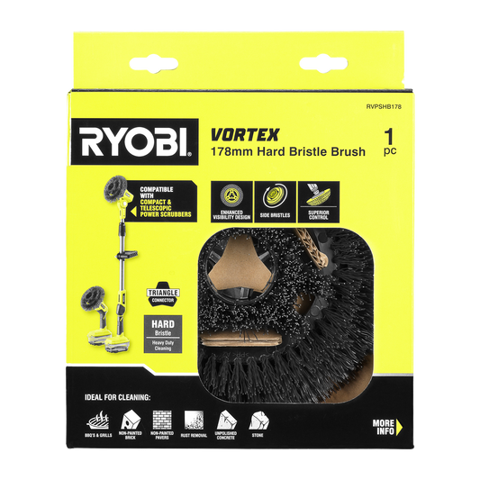 Ryobi 178mm Hard Bristle Power Scrubber Brush - Heavy-Duty Outdoor Cleaning – view 2 - Auzzistore