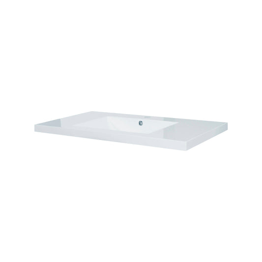 Estilo 900mm White Polymarble Vanity Top 1th Durable High Gloss Finish