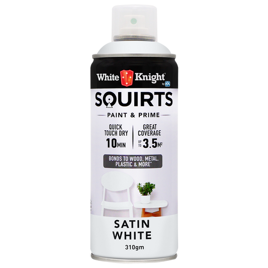 White Knight Squirts 310g White Satin Spray Paint - Quick Dry - Durable Finish