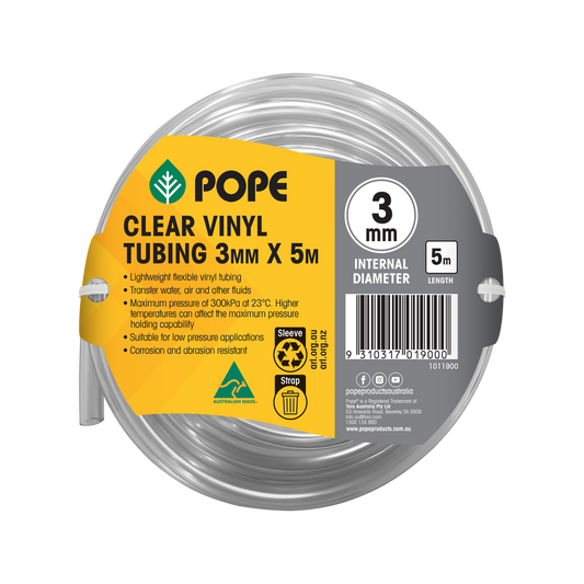 Pope Clear Vinyl Tubing - 3mm x 5m - PVC - Lightweight Flexible - Auzzistore