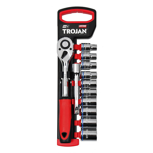 Trojan 12 Piece Socket Set 1/2" - Metric Chrome Vanadium - Lifetime Warranty - Auzzistore