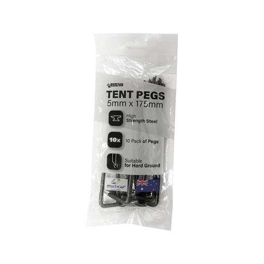 Rhino Tent Peg 10 Pack - 5 x 175mm - Heavy-Duty Steel - Medium-Hard Ground