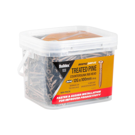 Buildex 12g Rapiddrive Screws - 100mm - 500 Pack - Treated Pine - Climacoat – view 2 - Auzzistore