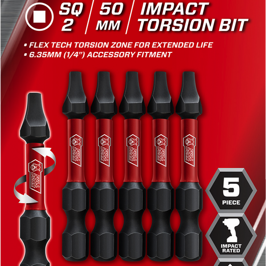 Full Boar Impact Torsion Bit - SQ2 x 50mm - S2 Steel - Magnetic Tips - Auzzistore