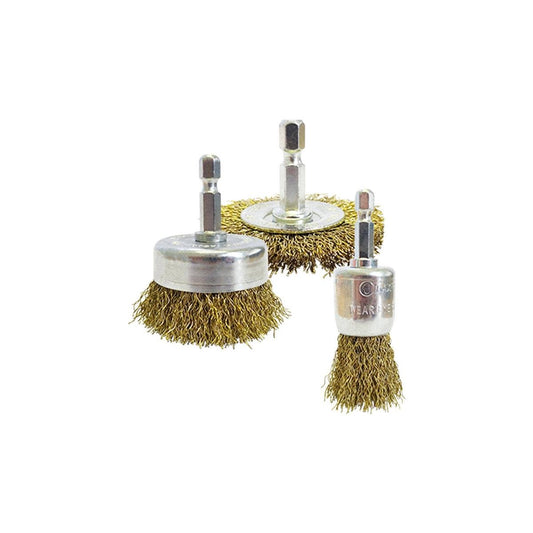 Josco 3 Piece Drill Brush Kit - 205mm x 185mm x 45mm - Brass Coated Steel