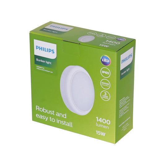 Philips LED Outdoor Bunker Light 1000lm 15W IP65 Weather Resistant - Cool White - 182mm x 66mm x 182mm