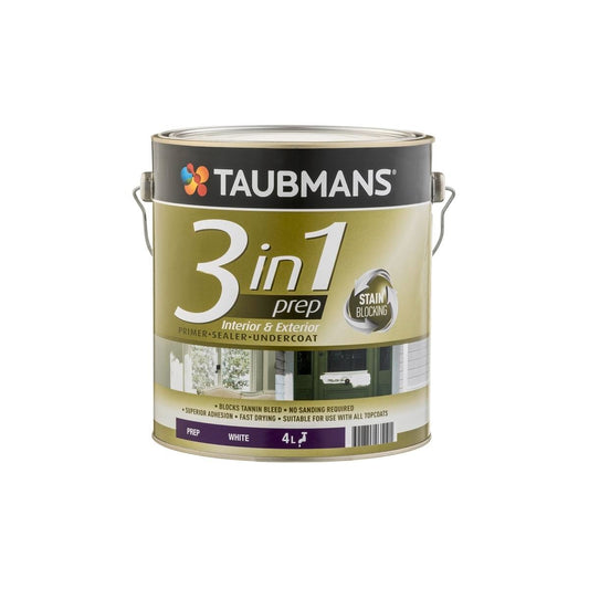 Taubmans 4L White 3 in 1 Primer Undercoat Sealer Paint - Fast Drying - 100% Acrylic - Auzzistore