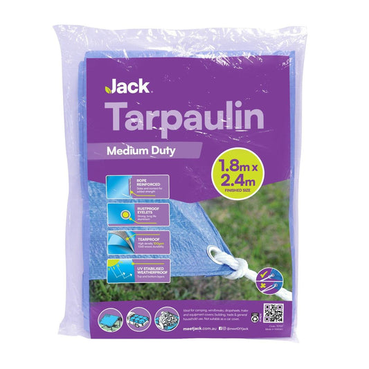 Jack Medium Duty Tarpaulin 1.8 x 2.4m - UV Stabilised, Water-Resistant