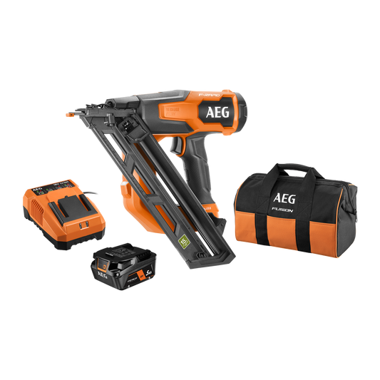 AEG 18V F-RAPID 15GA DA Angled Brad Nailer Kit - 5Ah Battery - 162mm x 600mm x 317mm