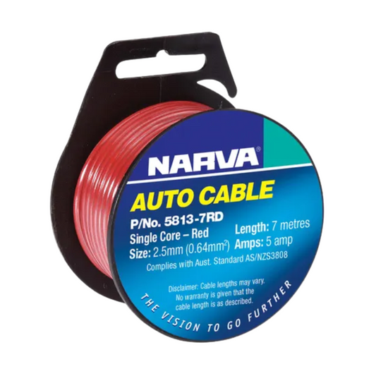 Narva 10A Red Single Core Cable 3mm 7m Copper Durable Flexible - Auzzistore