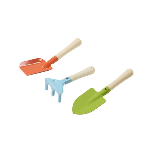 Saxon Kids Garden Tool Set - 3pc Timber - Trowel, Rake, Scoop - Safe & Durable - Auzzistore