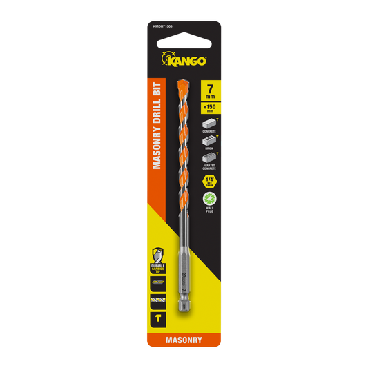 Kango 7mm x 150mm Masonry Drill Bit - Durable Carbide Tip - ¼” Hex Shank - Auzzistore
