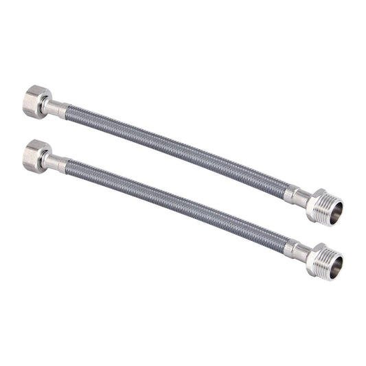 Enduraseal 250mm Silver Flexible Braided Extension Water Connector 2 Pack - Durable - Rust Resistant