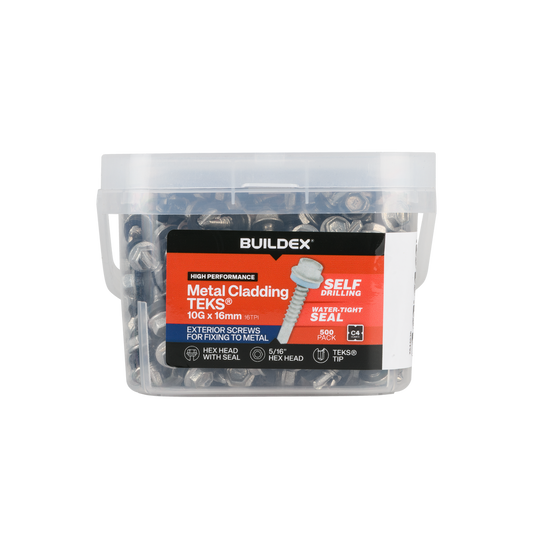 Buildex Teks Screws - 10g x 16mm - Class 4 - 500 Pack - Self-Drilling - Corrosion Resistant - Auzzistore