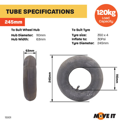 Move It 350 x 4 Replacement Inner Tube - Rubber - Easy To Install - Durable