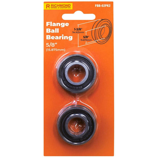 Richmond Flange Ball Bearing 2 Pack - 1-3/8" x 5/8" - Chrome Steel - Auzzistore