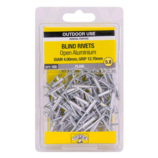 Otter Open Aluminium Blind Rivets 4.0 x 12 7mm 100 Pack Durable Lightweight - Auzzistore