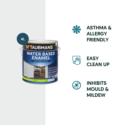 Taubmans 4L White Semi Gloss Water Based Enamel Paint - 4L - Low VOC - Mould Resistant – view 2 - Auzzistore
