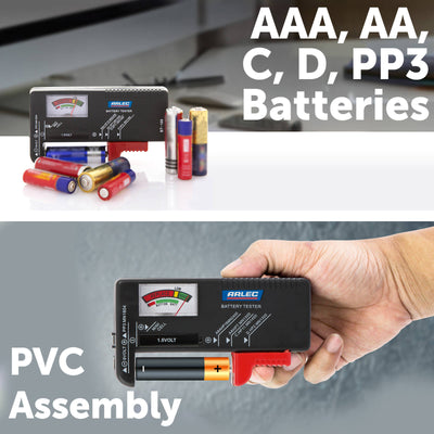 Arlec Battery Tester - Easy Read Colour Coded Meter - Plastic - Compact