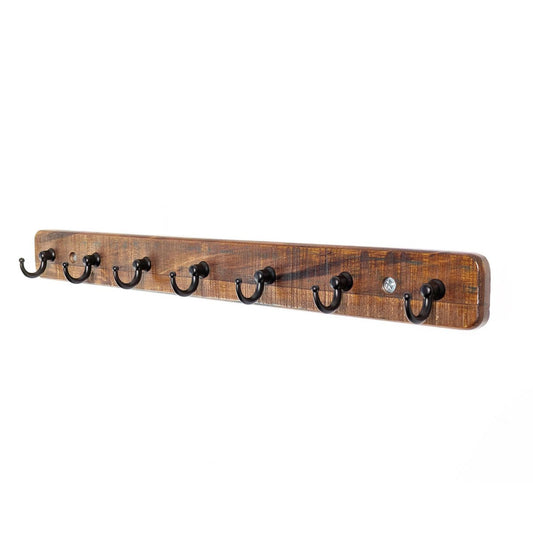 Adoored 7 Black Hook Rustic Board Key Rack - 385mm x 40mm x 10mm - Durable Organisation