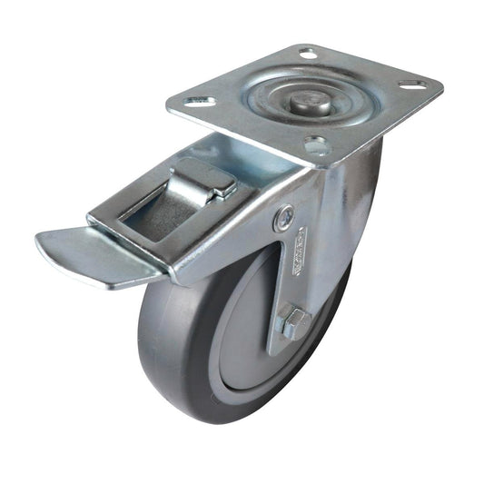 Easyroll Castor - 125mm - Grey Rubber - Heavy Duty Swivel Brake - Auzzistore