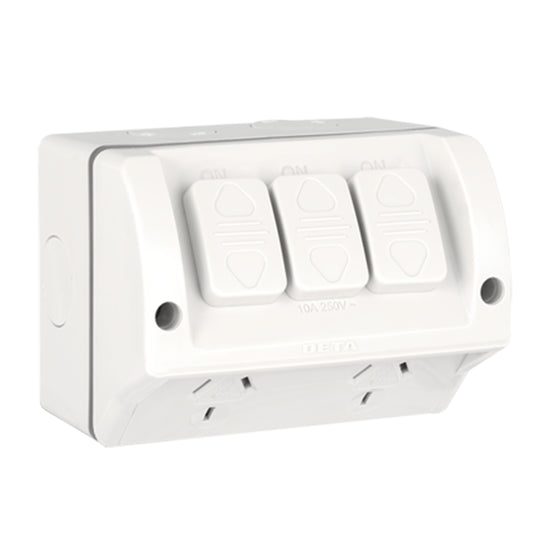 Deta 240v 10 Amp Double Outlet Outdoor Powerpoint With Extra Switch - Auzzistore