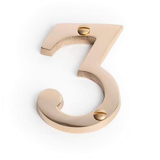 Sandleford Brass House Number 3 - 75mm - Weather-Resistant - Durable