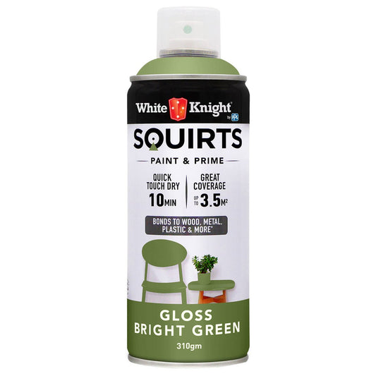 White Knight Squirts Spray Paint - 310g - Bright Green - Solvent Based - Quick Drying - Auzzistore