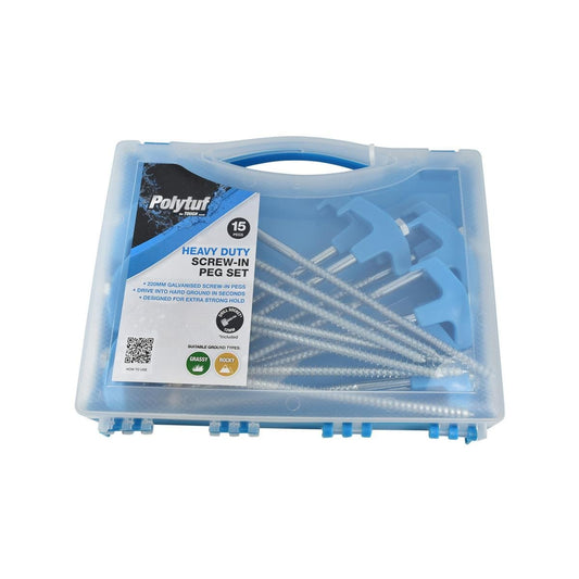 Polytuf Heavy Duty Screw in Peg 15 Pack - 220mm - Rust Resistant - Blue