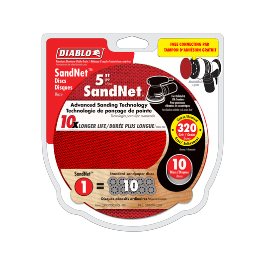Diablo 125mm Orbital Sandnet Discs 10 Pack - 320 Grit - Clog-Reducing Design - Auzzistore