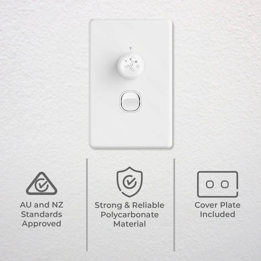 Deta Fan Speed Controller - 76mm x 115mm - Polycarbonate - 3 Speed – view 2 - Auzzistore