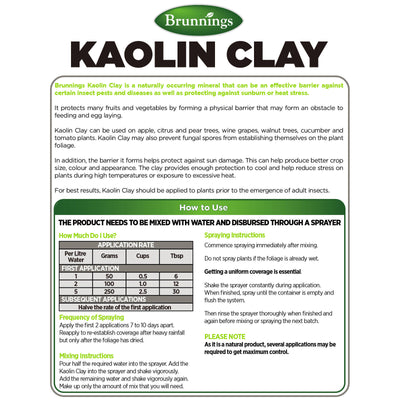 Brunnings Kaolin Clay - 1kg Natural Insect Barrier - Protects Plants from Pests and Heat Stress
